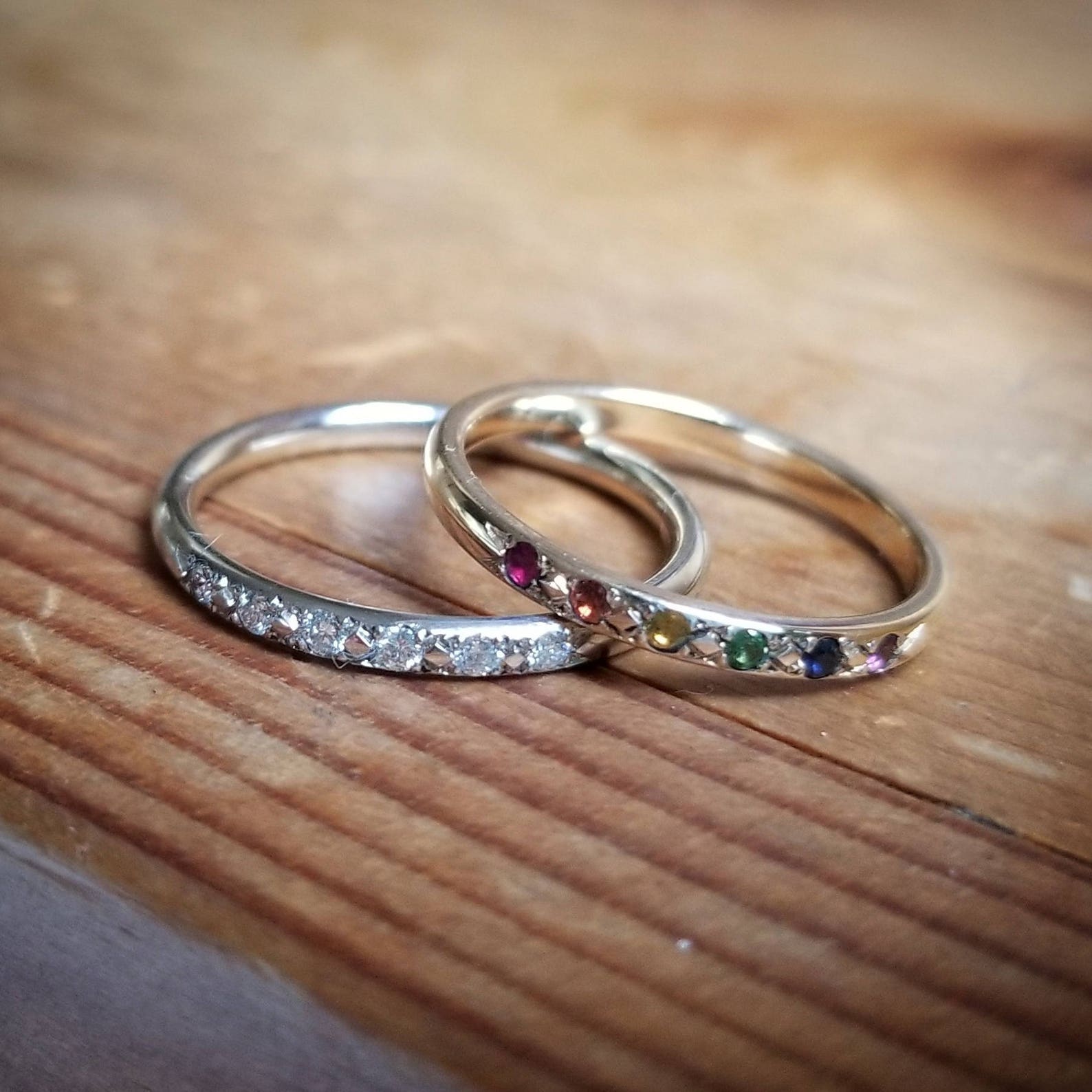 Rainbow Engagement Ring Rainbow Wedding Band Unique Rainbow - Etsy