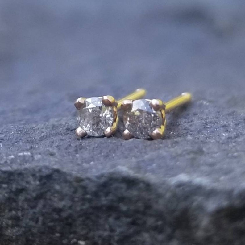 Salt and Pepper Diamond Earrings Raw Diamond Studs Grey Etsy