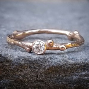 Rose Gold Twig Engagement Ring, 14K Gold Branch Ring, Unique Ethical Diamond Engagement Rings for Women Diamond Promise Ring April, Gift