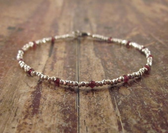 Genuine Garnet Bracelet, Red Garnet Bracelet, Garnet January Birthstone Bracelet, Garnet Jewelry, Beaded Bracelet, Womens Gift