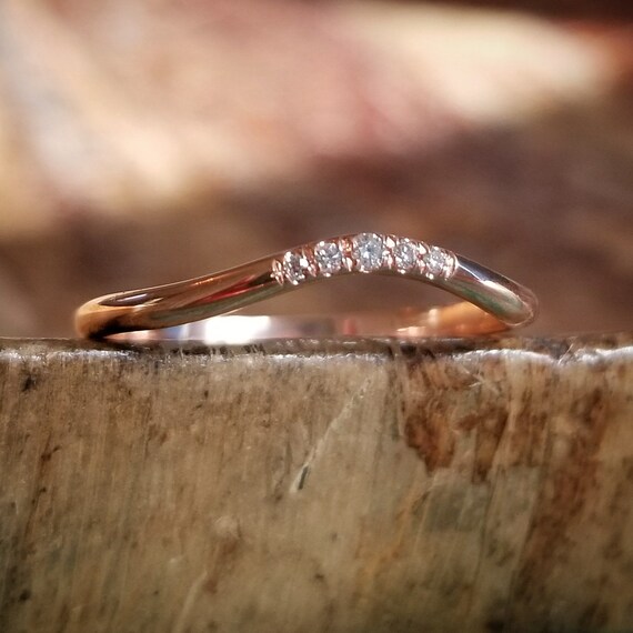14K Rose Gold Curved Wedding Band Women Curved Diamond Wedding