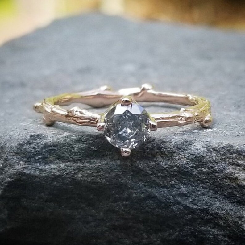 Galaxy Diamond Solitaire Rjng Salt Pepper Diamond Ring Gray Etsy