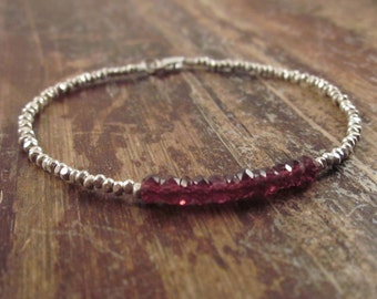 Genuine Garnet Bracelet for Women, January Birthstone Bracelet, Silver Garnet Bracelets, Red Garnet Bracelet, Gemstone Beaded Bracelets