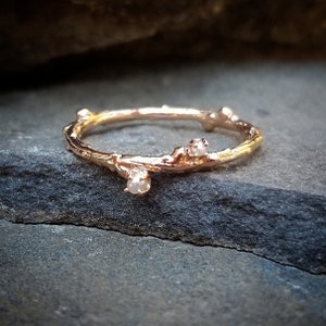 Pearl Ring, Rose Gold Ring, Pearl Wedding Band Women, June Birthstone Ring, Unique Stacking Ring, 14K Rose Gold Band, Gold Twig Wedding Ring