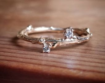 Diamond Wedding Bands Women, Unique Wedding Ring, Unique Wedding Band Women, Diamond Wedding Band, 14K Gold Twig Ring, Branch Wedding Band