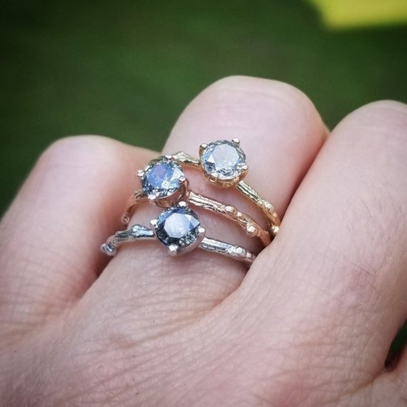 Salt Pepper Diamond Engagement Ring Platinum Galaxy Diamond Etsy