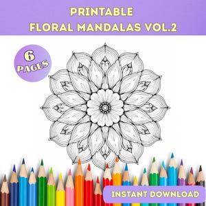 Printable Mandala Coloring Pages – 6 PDF Pack, Stress Relief for Adults