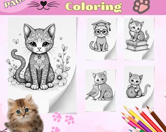 Kleurplaten kittenmandala: 50 kattenontwerpen voor kinderen en volwassenen, afdrukbare pdf
