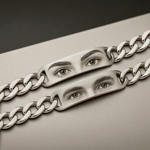 Custom Eye Photo Bracelet – Personalized Laser Engraved Silver Bracelet – Unique Gift for Couples & Loved Ones