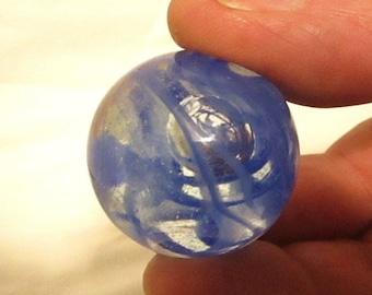 Large 1.25" Blue Swirl Clear Marble with Large Bubble