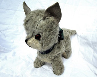 Chiltern Cat, Grey Mohair with Label - 1950's Toy Cat