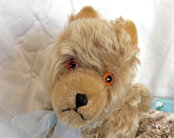 Vintage Dog with Metal Button - 1960's Mohair Husky Puppy