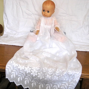 Vintage Christening Gown - White Cotton Baptism Robe - Antique Dress for Doll or Bear