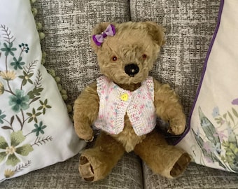 Vintage English White Plush Teddy Bear by Chad Valley (c.1950's