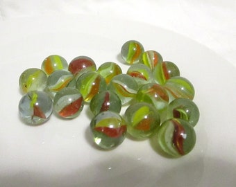 Set of 20 Colourful Marbles Yellow and Red Clear Glass