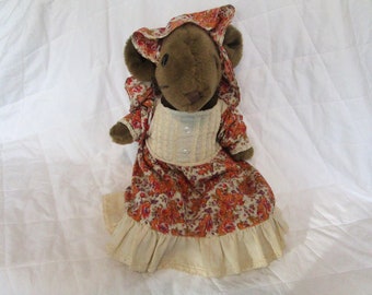 Viyella Rabbit in Floral Dress and Bonnet