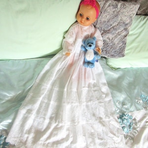 Vintage Christening Gown - White Cotton Baptism Robe - Antique Dress for Doll or Bear