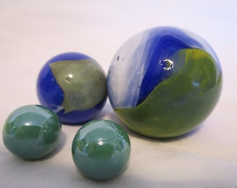 Blue Green and White Swirled Marbles