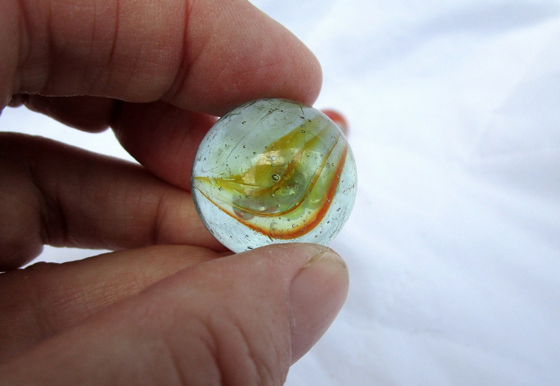 Set of 7 Onion Skin Swirl Marbles in Green and Orange Etsy