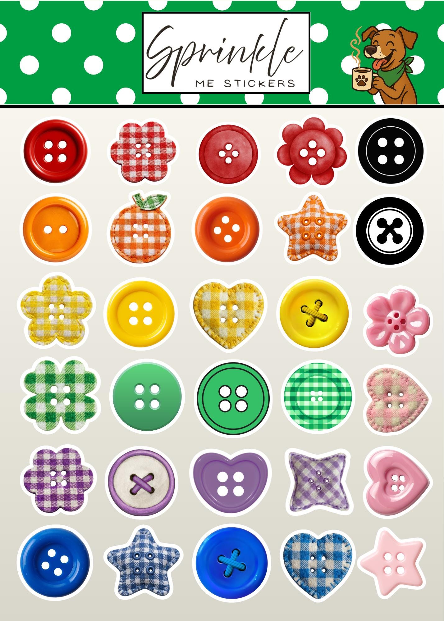 Buttons of All Colors Sticker Sheet-perfect for Scrapbooking, Junk ...