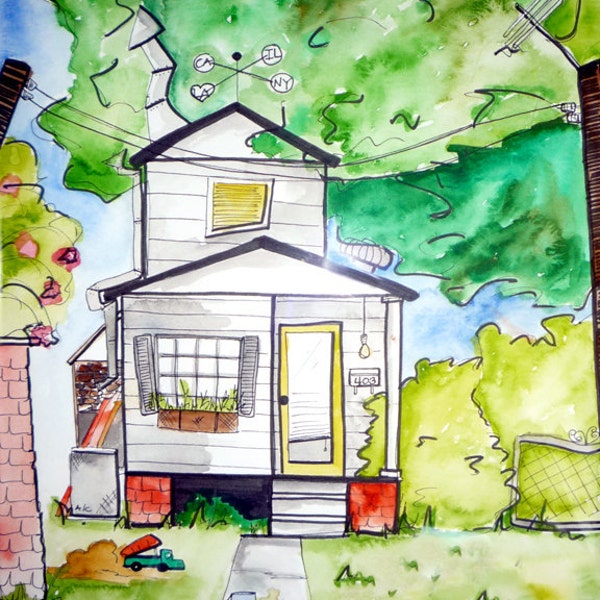 Commissioned Watercolor Illustration.  11x14 Paper.  Houses, Camps, Beach Houses, Summer Houses.