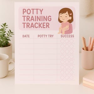 Printable Potty Training Chart for Girls | Pink Toddler Potty Tracker | Cute Reward Chart for Toilet Training | Instant Digital Download”