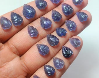Tallado de iolita natural, gemas azul violeta con diseño de hojas, suministros para la fabricación de joyas.