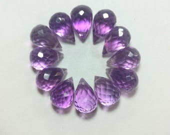 Amatista natural en forma de lágrima, facetada en color púrpura (7 x 5 mm a 10 x 7 mm)