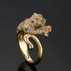 18K Yellow Gold Ring Diamond Panther Ring Jaguar Ring Tiger Ring Yellow Gold Ring Animal Ring Protection Ring Handmade Ring Unisex ring.