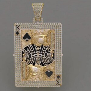 Collana con ciondolo a forma di re di picche, in argento, con zirconi cubici e ciondolo a forma di re di picche, ideale come collana da gioco, regalo di San Valentino, regalo per lui.