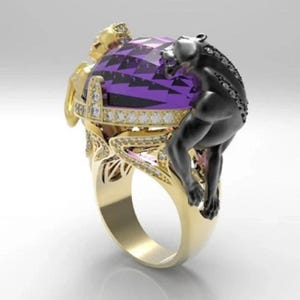 18K Yellow Gold Ring Panther Ring Jaguar Ring Tiger Ring  Gold Ring Animal Ring Panther and lady ring, Handmade Ring Gift ring Unisex ring.