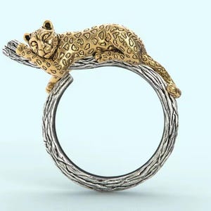 925 silver sleeping leopard ring, Sleeping panther ring, Silver jaguar ring, cat ring, puma ring, Gift for him, Gift for her, Biker ring.