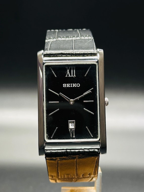 Vintage Seiko Rectangular Dress Watch: Slim Stainless… - Gem