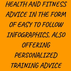 K&ouml;nnte beinhalten: Oranger Hintergrund mit schwarzem Text: &bdquo;ANGEBOT VON 10+ JAHREN PROFESSIONELLER GESUNDHEITS- UND FITNESS-BERATUNG IN FORM VON LEICHT VERST&Auml;NDLICHEN INFOGRAFIKEN, SOWIE PERSONALISIERTE TRAININGSBERATUNG UND -PROGRAMME &Uuml;BER DMS."