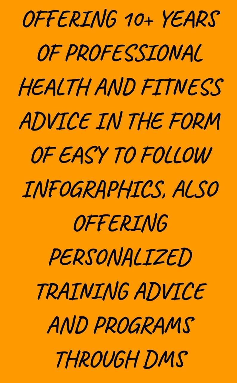 K&ouml;nnte beinhalten: Oranger Hintergrund mit schwarzem Text: &bdquo;ANGEBOT VON 10+ JAHREN PROFESSIONELLER GESUNDHEITS- UND FITNESS-BERATUNG IN FORM VON LEICHT VERST&Auml;NDLICHEN INFOGRAFIKEN, SOWIE PERSONALISIERTE TRAININGSBERATUNG UND -PROGRAMME &Uuml;BER DMS."
