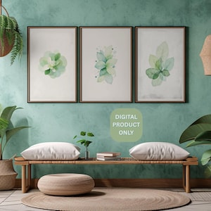 Sage Green Abstract Wall Art with Leaves | Minimalist Botanical Printable | Digital Eco Art for Home or Office Decor, Various Sizes
