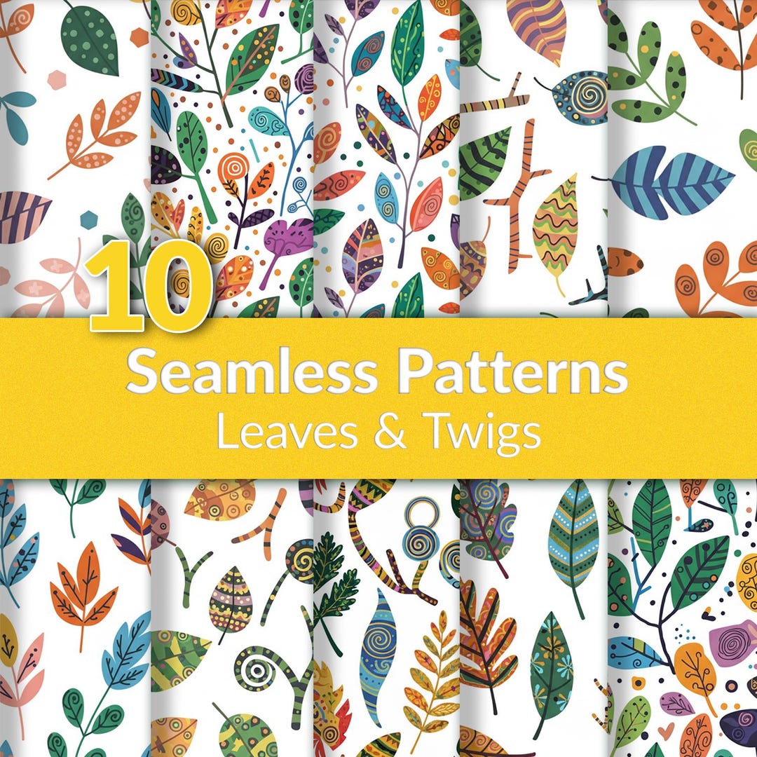 Twigs Pattern Seamless Leaf & Twig Patterns: Botanical Digital Paper (digital ...