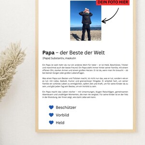 Regalo personalizado para papá | Impreso en cartulina fotográfica de 300 g | Sinónimo de texto emotivo | DIN A4, DIN A5 y PDF para imprimir