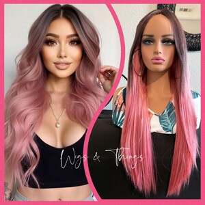 Sac de rangement GRATUIT pour perruque résistant à la chaleur ombré rose de 26 po.