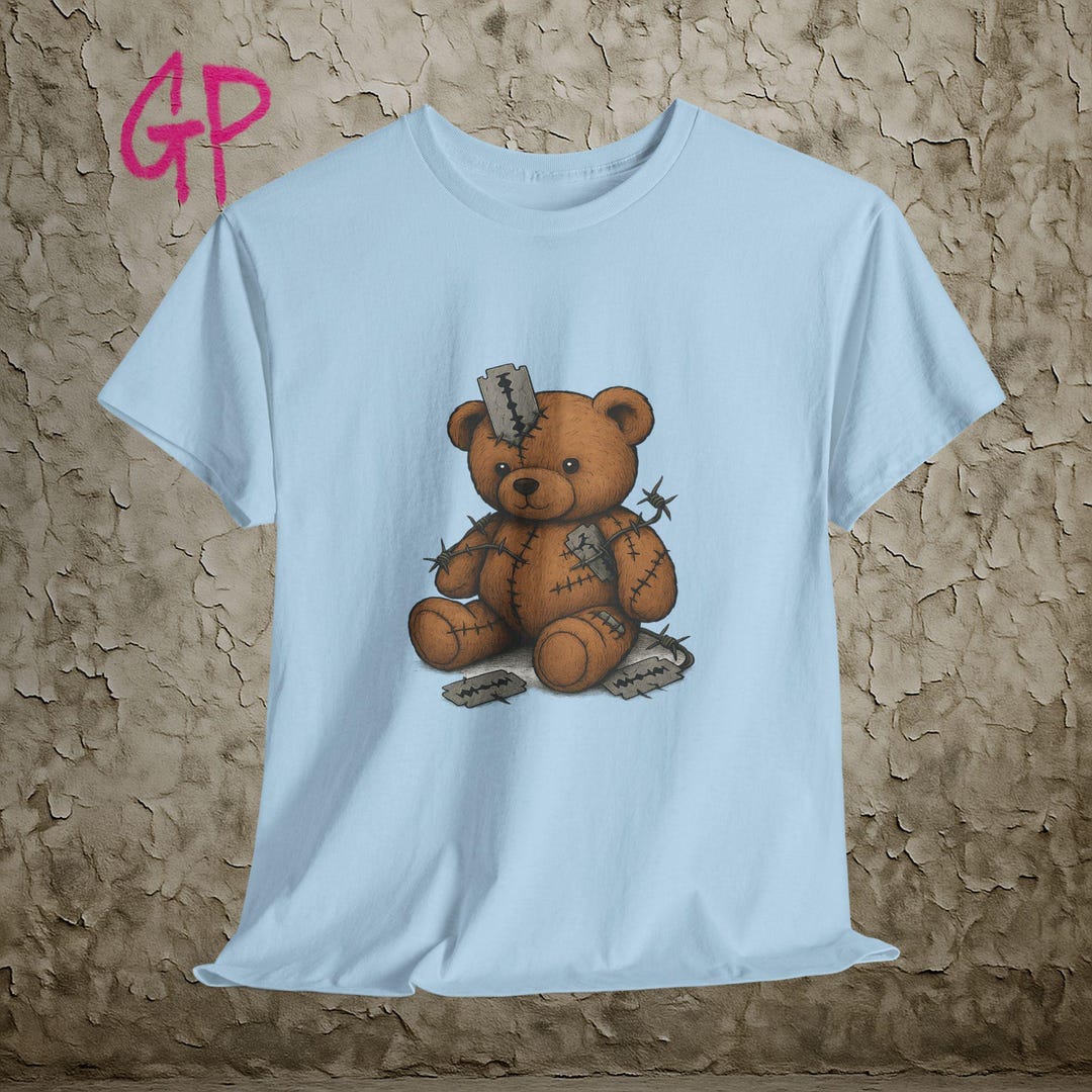 Dark Cute Teddy Bear Tee Razor Blade Barbed Wire Creepy Horror Plush ...