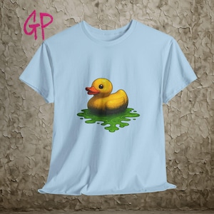 Camiseta gráfica de dibujos animados espeluznantes con pato de goma tóxico, meme de ganso extraño, camiseta de pato de baba grunge, ropa urbana alternativa