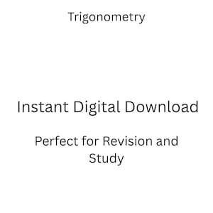 May include: A white background with black text. The text reads "GCSE Maths Flashcards Trigonometry Instant Digital Download". The text "Perfect for Revision and Study" is also displayed.