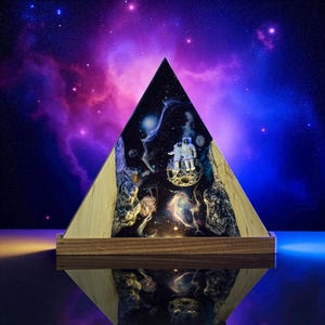 Pyramid Space Art Lamp, Handmade Epoxy Resin Astronaut Galaxy Scene Night Light, Cosmic Decor for Desk, Cosmic Gift for Space Lovers
