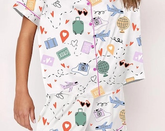 Travel Anywhere Short Sleeve Satin Pajama Set, Comfortable & Stylish Sleepwear, Pajamas for Travel, Soft and Breathable Nightwear