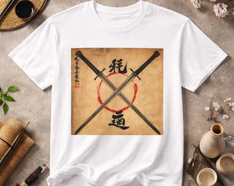 Camiseta con espada samurái, camiseta con estética japonesa, camiseta con estampado de katana, camiseta de guerrero bushido, camiseta vintage de arte japonés, ropa urbana estilo anime.