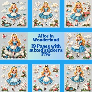 stickers, alice in wonderland, stickers alice, rabbit and roses