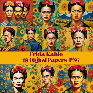 Frida Kahlo, digital paper, bookmark, scrapbooking, decoupge, PNG