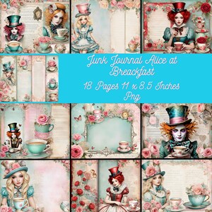 18 Junk Journal, tea time Alice in wonderland, shabby, png