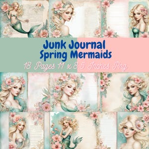 18 Junk Journal, spring mermaids, Png