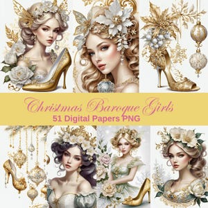 51 digital papers, Christmas Baroque girls, png